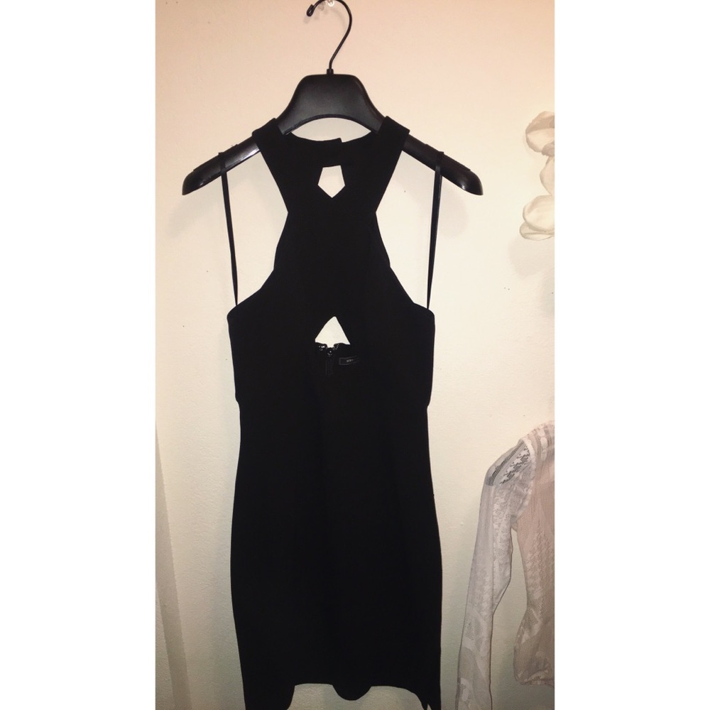 Black halter cocktail dress; 2017 collection